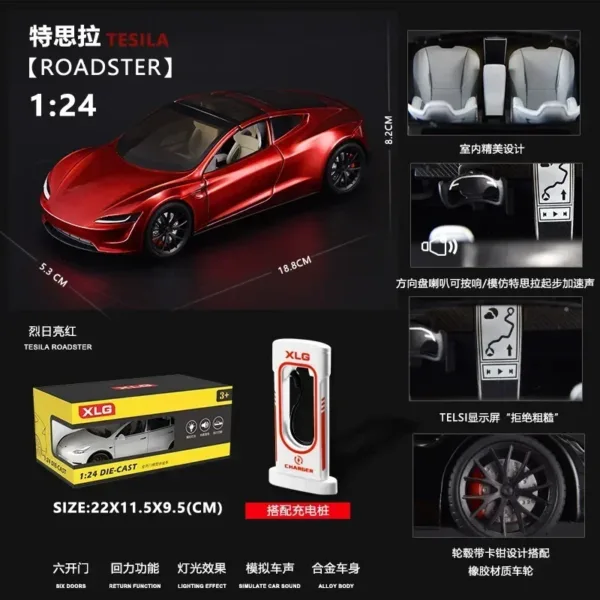 1:24 Tesla Roadster Diecast Model Car - Image 9