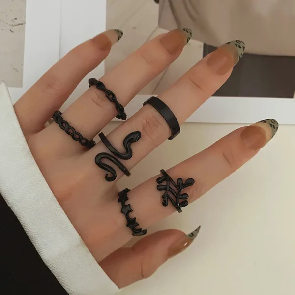 Punk Butterfly Heart Black Rings Set for Women - Image 12