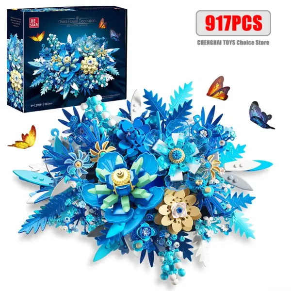 917PCS Blue Floral Building Blocks Set