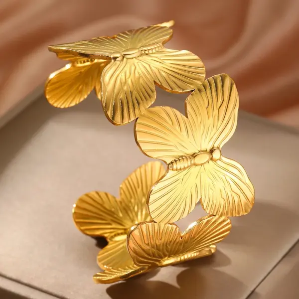 Gold Flower Hollow Cuff Bracelet for Women - Image 5