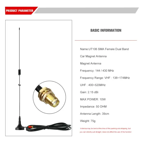 Dual Band SMA-F Magnetic Antenna for Baofeng - Image 2