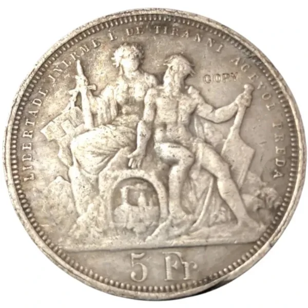 1885 Switzerland 5Fr Antique Silver Plated Coin