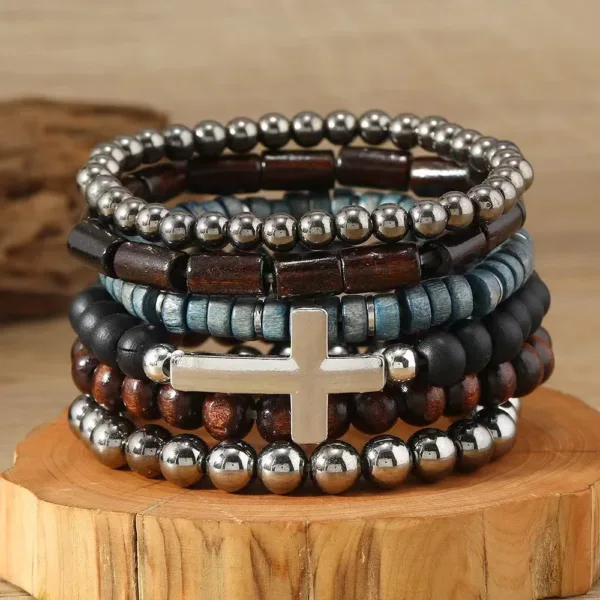 Vintage Wood Beads Charm Bracelets Set - Image 15