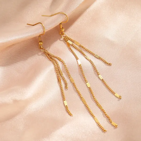 Stainless Steel Long Tassel Dangle Earrings - Image 3