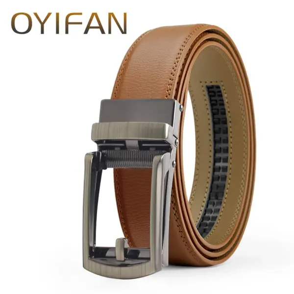 Luxury Men's Genuine Leather Belt Orange - Image 2