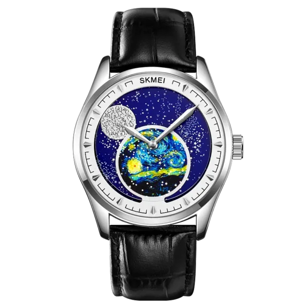 Men's Moon Phase Quartz Watch with Leather Strap - Image 7