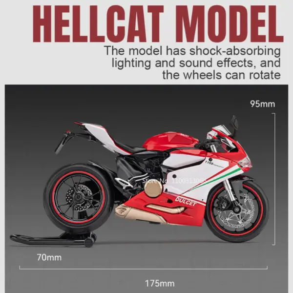 1:12 Scale Ducati 1199 Motorcycle Model Toy - Image 3