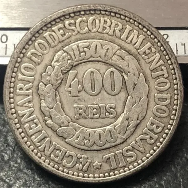 1900 Brazil 400 Reis Silver Plated Coin - Image 3