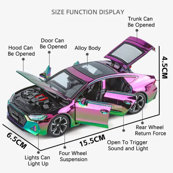 1:32 RS7 Diecast Model Car with Light Sound - Image 2