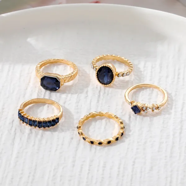 Bohemian Blue Crystal Rings Set for Women - Image 2