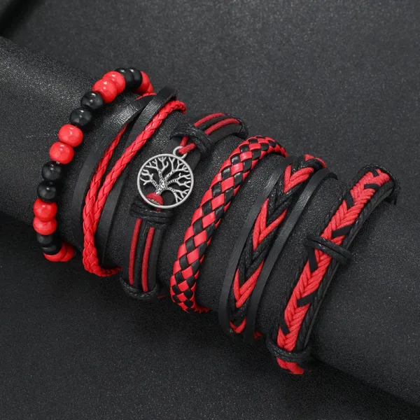 6 Piece Adjustable Leather Wrap Bracelets Set - Image 4