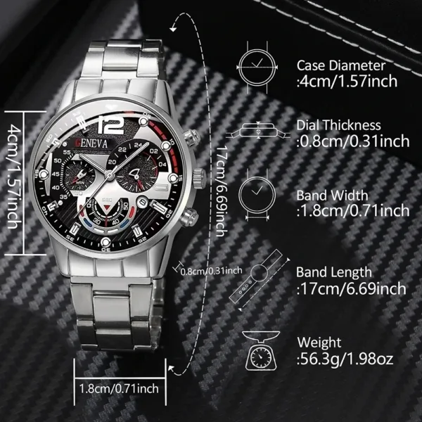 3PCS Men's Quartz Watch Set with Necklace & Bracelet - Image 6