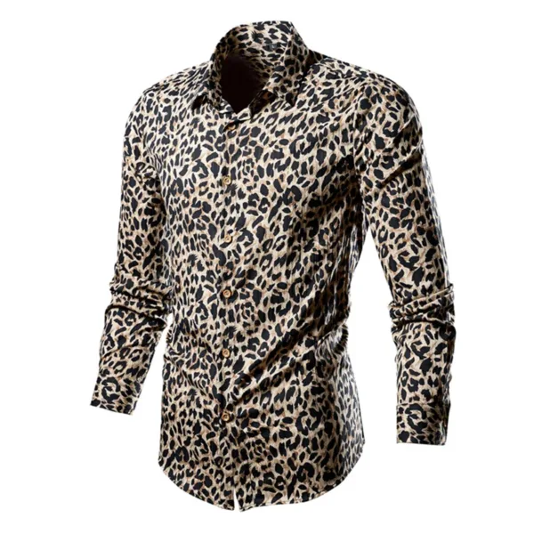 Leopard Print Long Sleeve Shirt for Men - Image 2