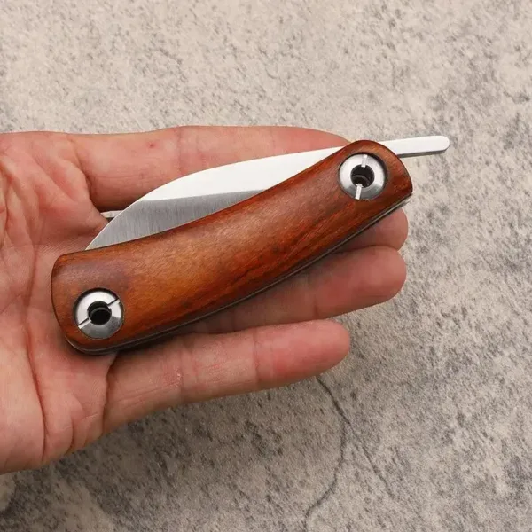 D2 Stainless Steel Folding Knife with Wood Handle - Image 4