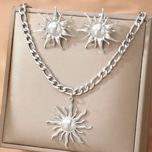 Stainless Steel Sunflower Necklace and Earrings Set - Image 3