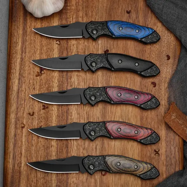 Folding Camping Knife with Wood Handle - Image 3