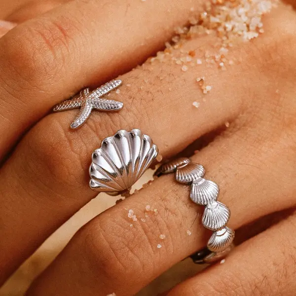 Adjustable Stainless Steel Sea Star Shell Ring