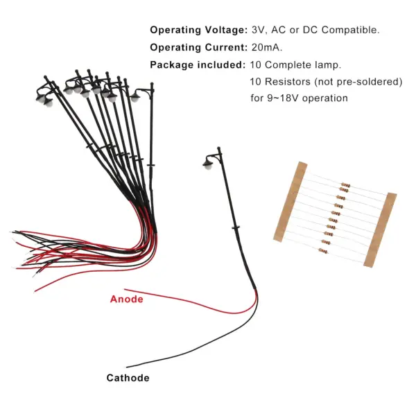 10pcs N Scale Warm White Lamp Posts