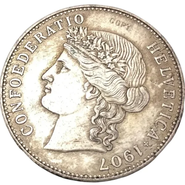 1907 Swiss 5 Franken Silver Plated Coin