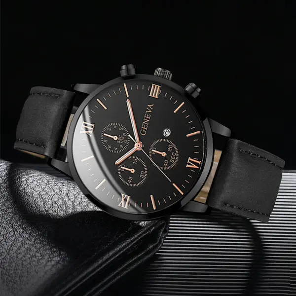 Men's Analog Quartz Watch with Leather Band - Image 2