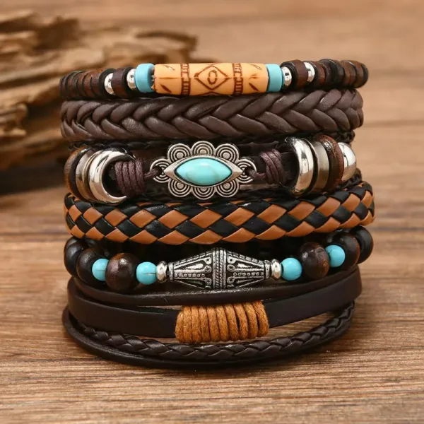 Bohemian Leather Wrap Bracelets Set of 5-6 - Image 11