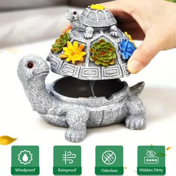 Cute Turtle Resin Smokeless Ashtray with Lid - Image 2