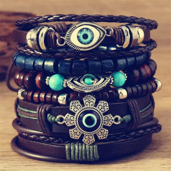 Bohemian Leather Wrap Bracelets Set of 5-6 - Image 2