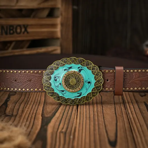 Vintage Floral Carved PU Leather Belt - Image 8