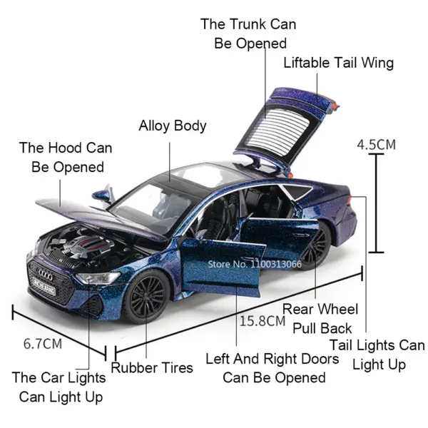 1/32 Scale RS7 Diecast Toy Car with Lights - Image 2