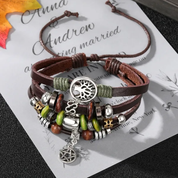 Handmade Tree of Life Leather Wrap Bracelet - Image 4