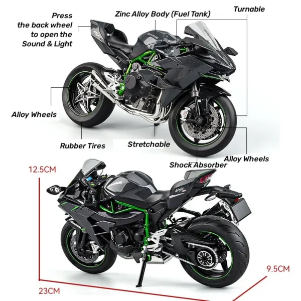 Kawasaki H2R Ninja 1/9 Scale Diecast Motorcycle - Image 2