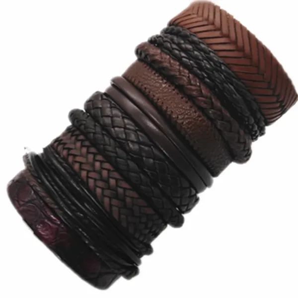 10 Pcs Adjustable Black Leather Bracelets Set - Image 21