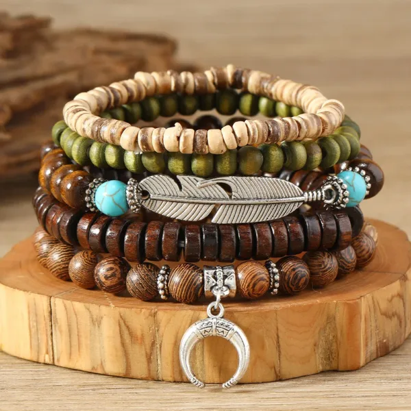 Men's Leather Wrap Bracelets Set, Adjustable - Image 14