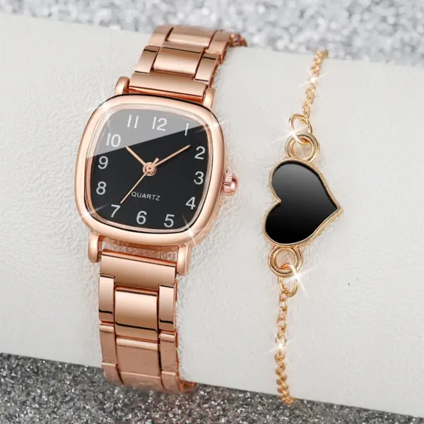 2PCS Women's Square Quartz Watch and Bracelet - Image 3