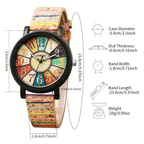 2PCS Women's Vintage Leather Quartz Watch Set - Image 5