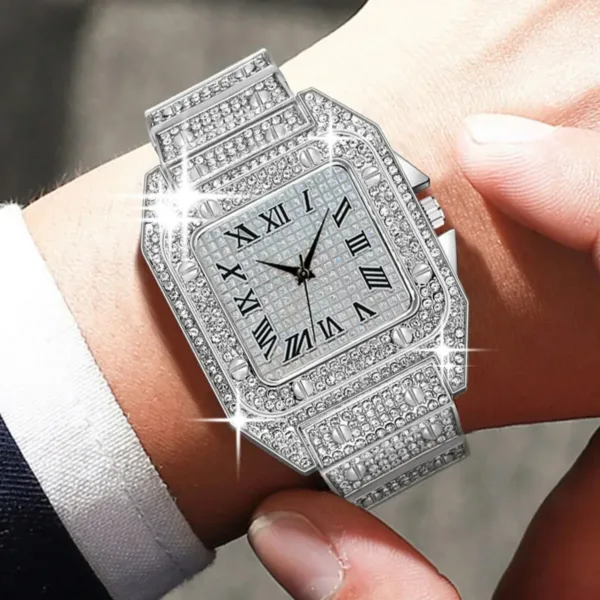 Diamond Silver Quartz Watch for Men - Image 5