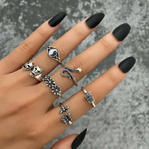 Skull Rings Set Vintage Gothic for Women - Image 13