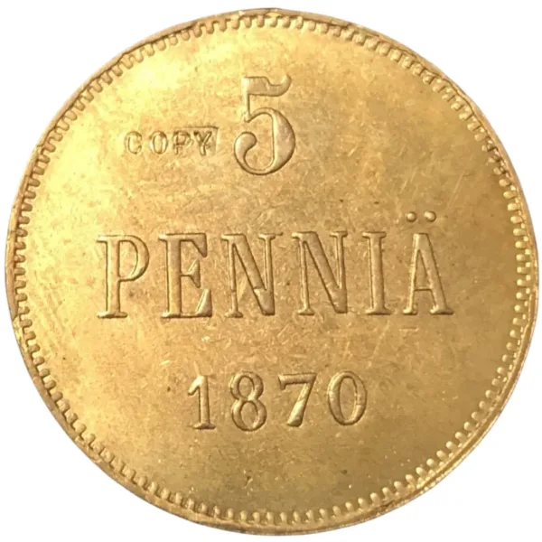 1870 Finland 5 Pennia Copper Coin Replica