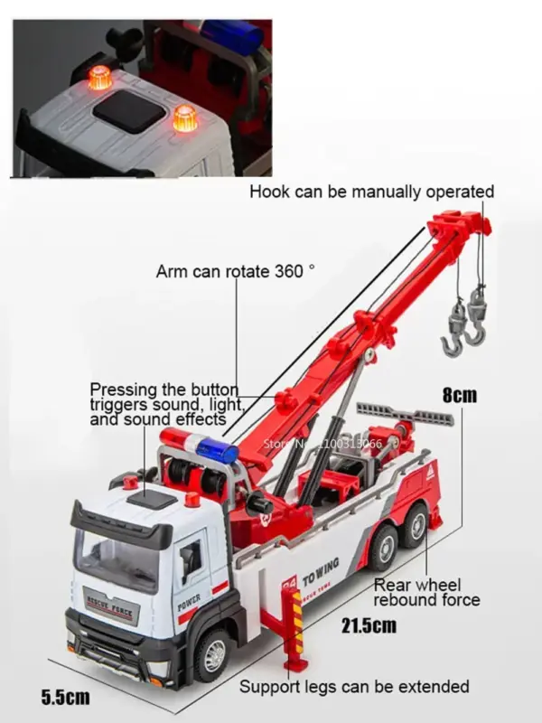 1:32 Alloy Engineering Tow Truck Model Toy - Image 3