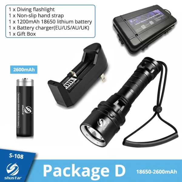 2000 Lumens IP68 Diving Flashlight with Battery - Image 8