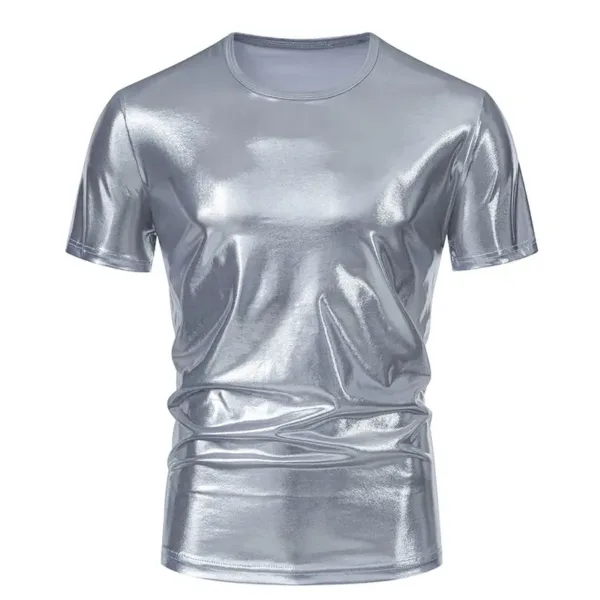 Men's Glossy Silver Gold Casual Party T-Shirt - Image 6