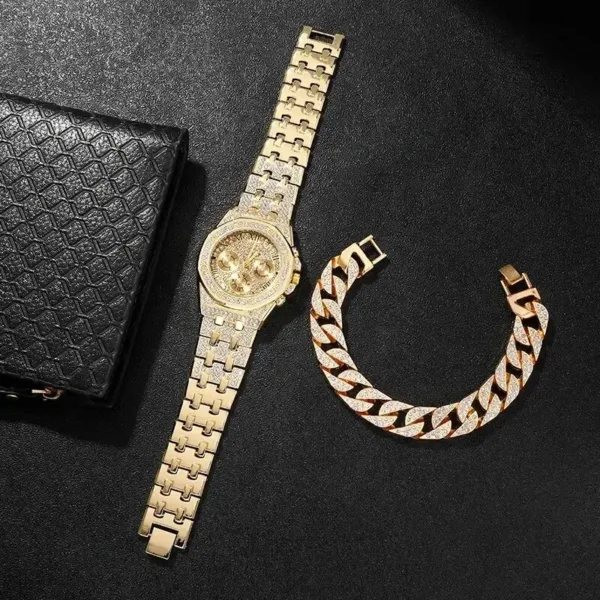 Gold Luxury Quartz Watch with Bracelet Set - Image 6