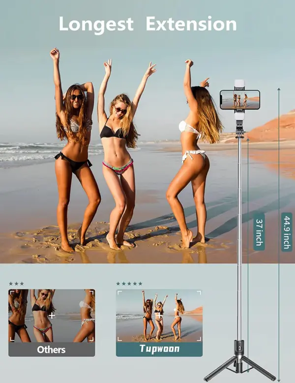 Extended Bluetooth Selfie Stick with Tripod Light - Image 3