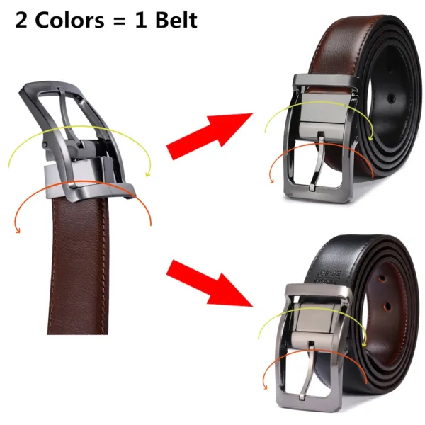 Men's Reversible Leather Belt with Rotating Buckle - Image 2