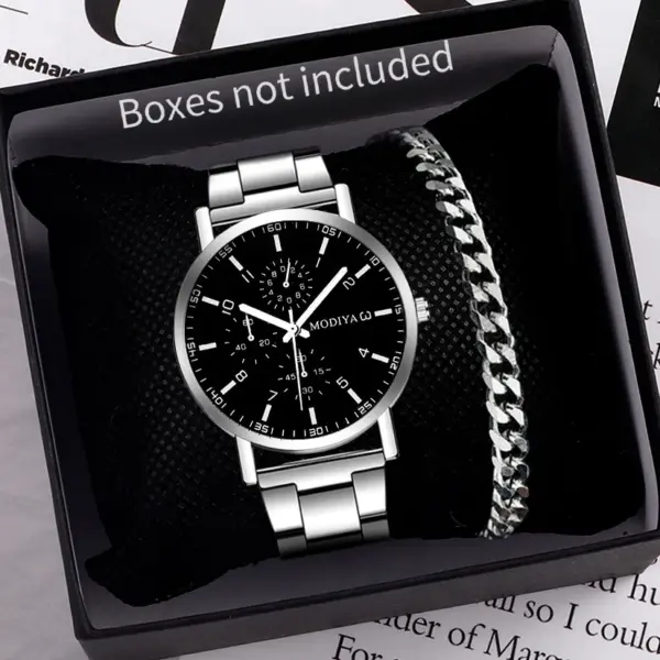 Men's Silver Alloy Casual Quartz Watch Set