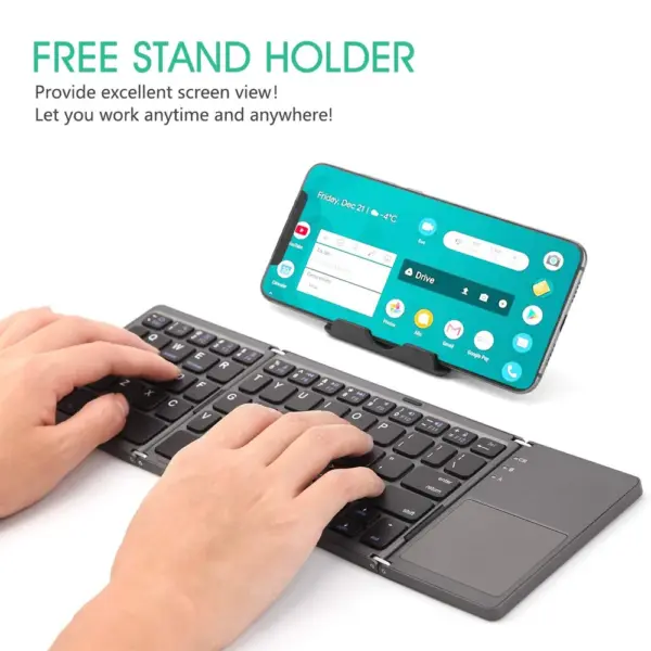 Foldable Bluetooth Keyboard with Touchpad for iOS Android Windows - Image 2