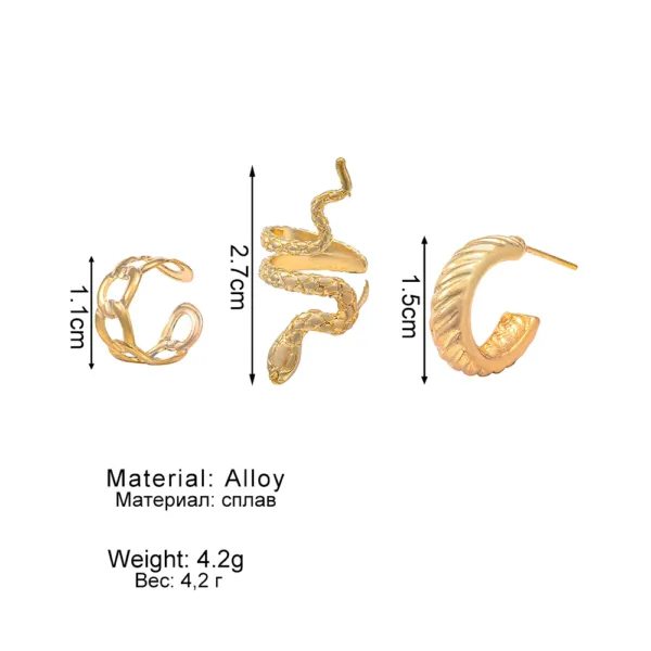 Vintage Gold Snake Clip Earrings for Women - Image 6