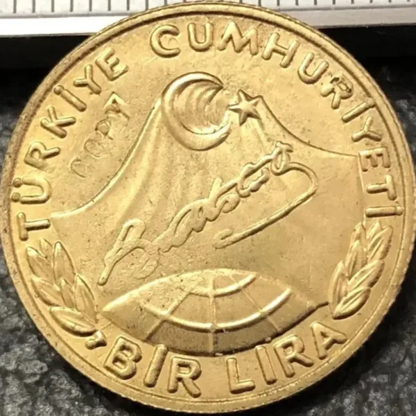 1981 Turkey 1 Lira Gold Plated Copy Coin - Image 2