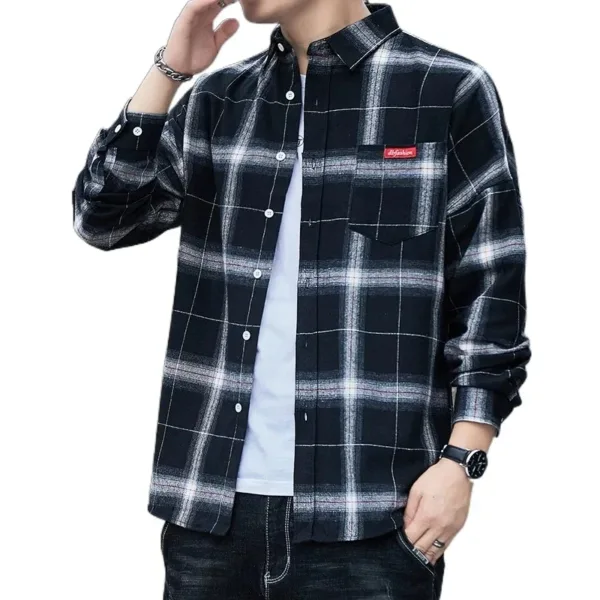 Men's Casual Flannel Plaid Shirt - Long Sleeve - Image 7