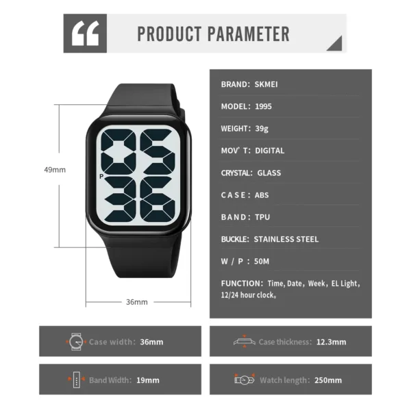 5bar Waterproof Digital Sport Watch for Men - Image 6